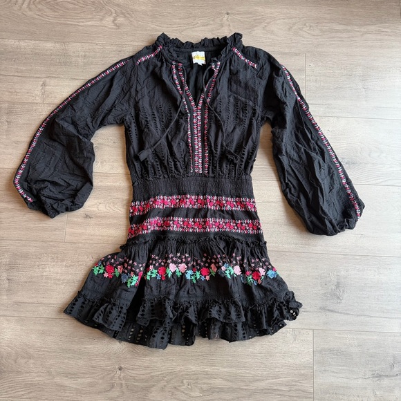 Misa Los Angeles Dresses & Skirts - MISA Los Angeles Manuela Embroidered Mini Dress - size small - black/pink/blue